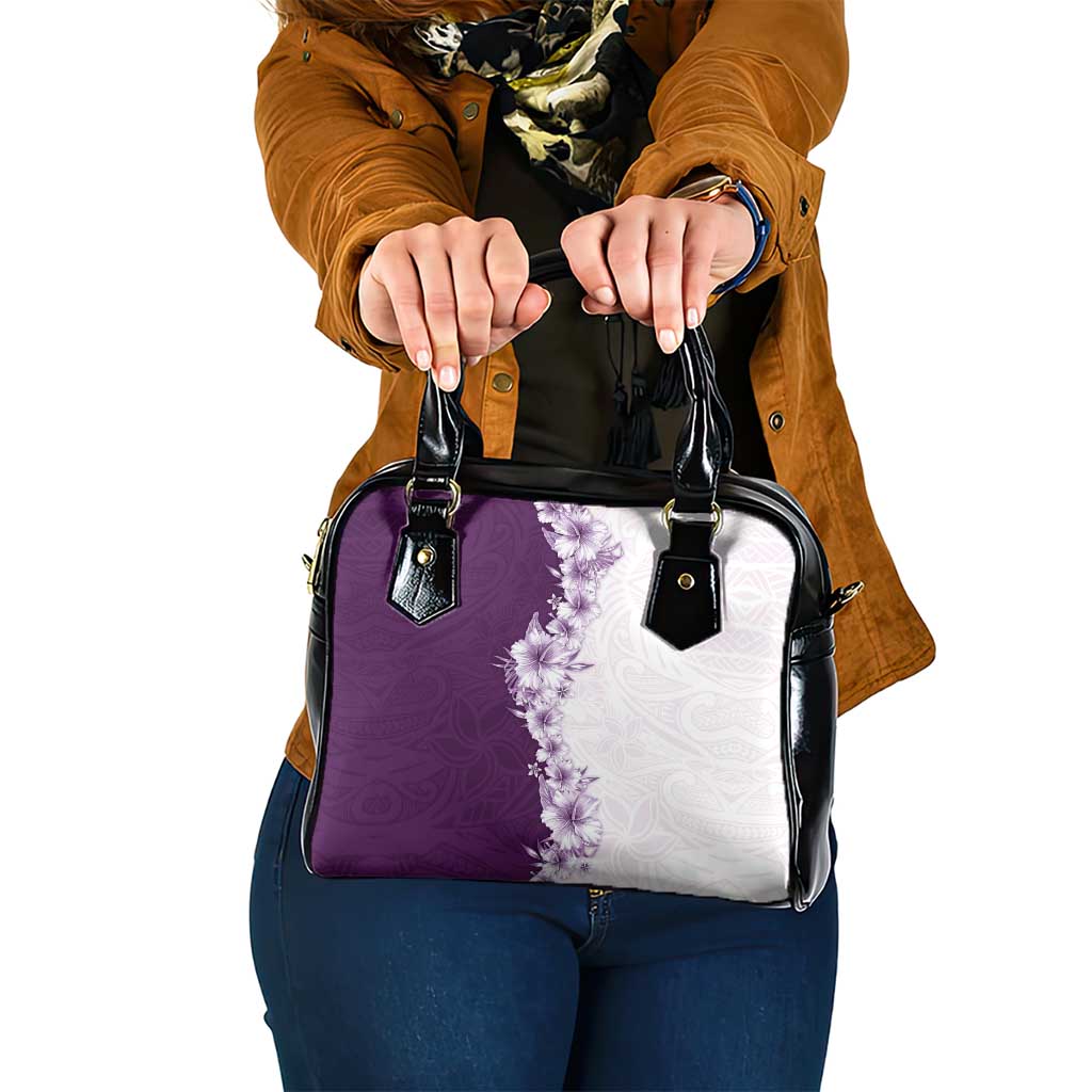 Hawaii Hibiscus Flowers Shoulder Handbag Purple Polynesian Pattern