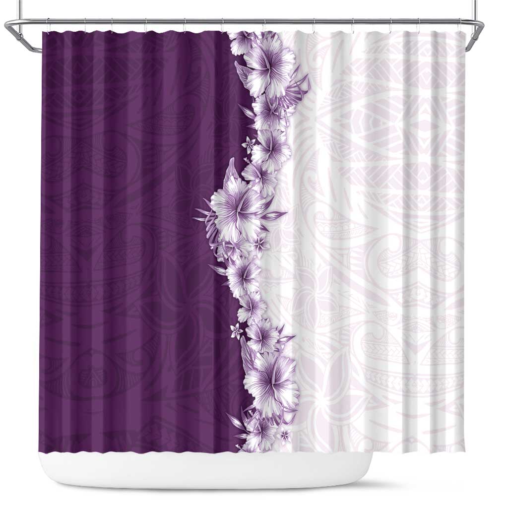 Hawaii Hibiscus Flowers Shower Curtain Purple Polynesian Pattern