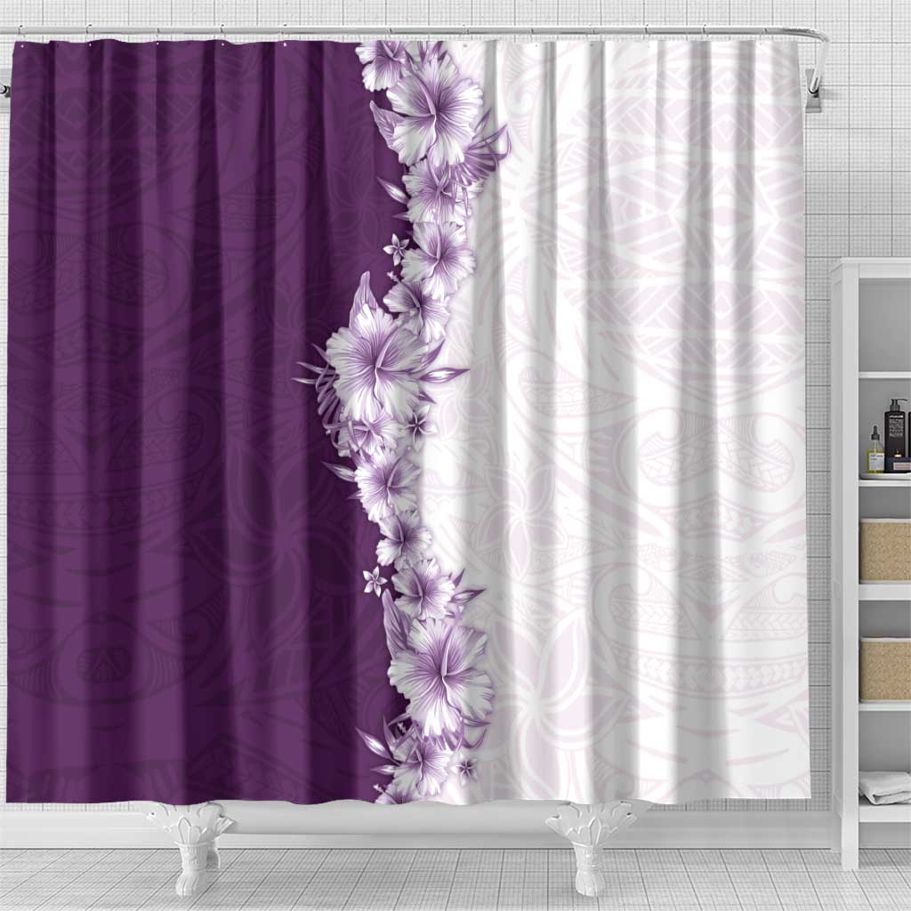 Hawaii Hibiscus Flowers Shower Curtain Purple Polynesian Pattern