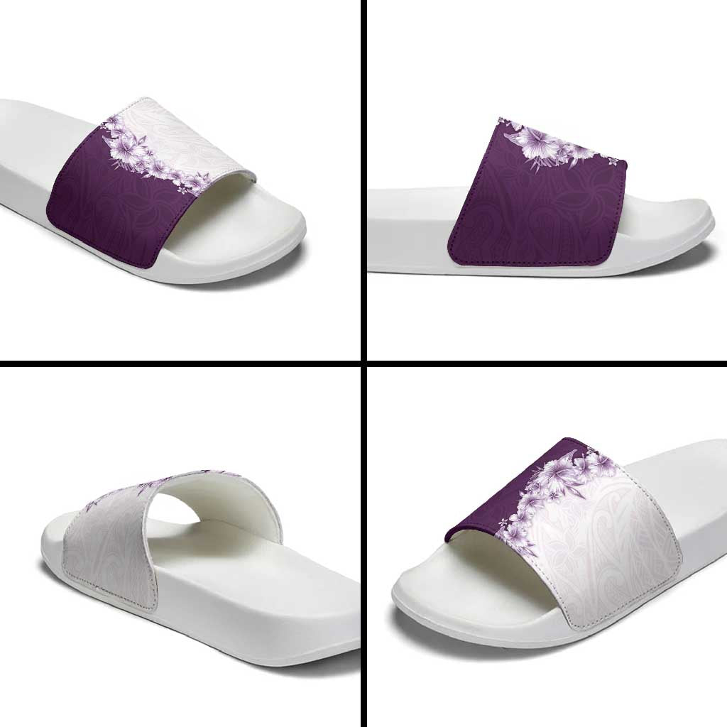 Hawaii Hibiscus Flowers Slide Sandals Purple Polynesian Pattern