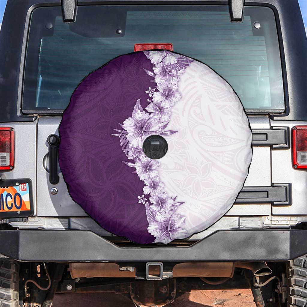 Hawaii Hibiscus Flowers Spare Tire Cover Purple Polynesian Pattern