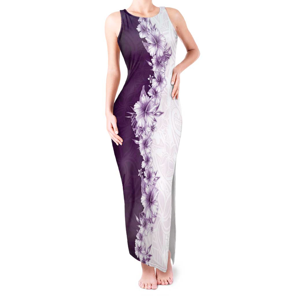 Hawaii Hibiscus Flowers Tank Maxi Dress Purple Polynesian Pattern