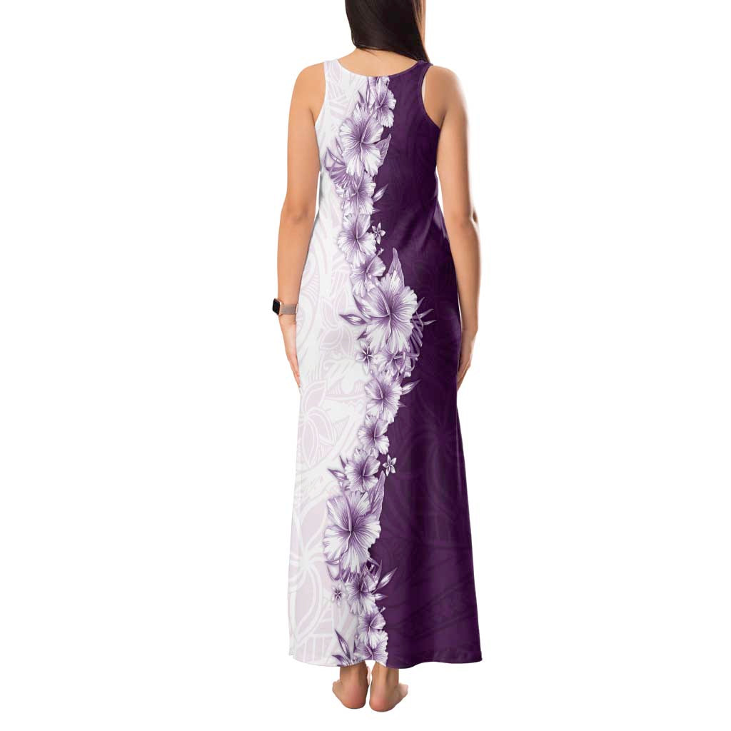 Hawaii Hibiscus Flowers Tank Maxi Dress Purple Polynesian Pattern