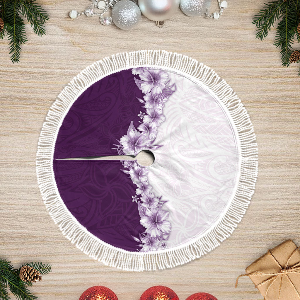 Hawaii Hibiscus Flowers Tree Skirt Purple Polynesian Pattern LT05 Fringed Purple - Polynesian Pride