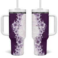 Hawaii Hibiscus Flowers Tumbler With Handle Purple Polynesian Pattern
