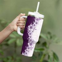 Hawaii Hibiscus Flowers Tumbler With Handle Purple Polynesian Pattern