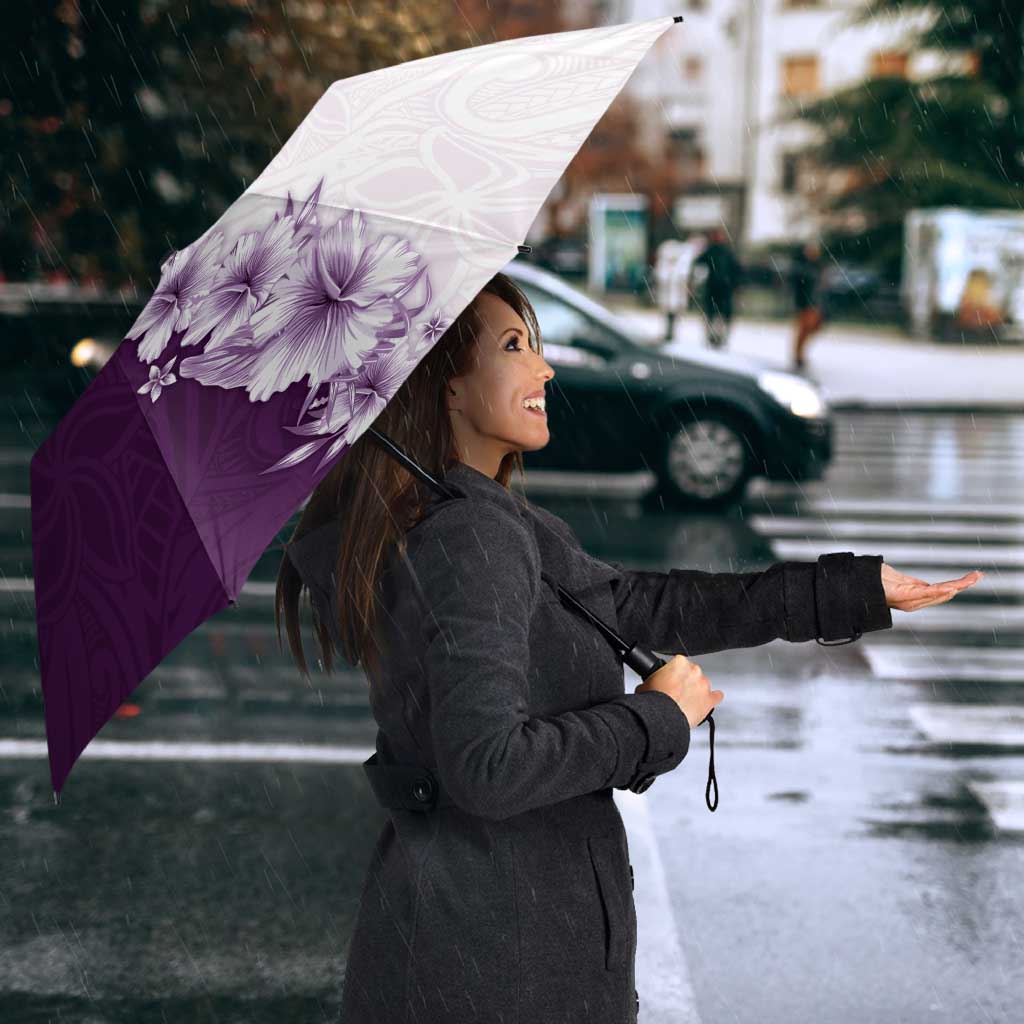 Hawaii Hibiscus Flowers Umbrella Purple Polynesian Pattern