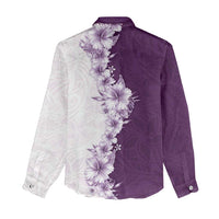 Hawaii Hibiscus Flowers Women Casual Shirt Purple Polynesian Pattern