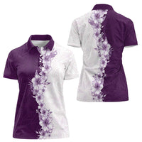 Hawaii Hibiscus Flowers Women Polo Shirt Purple Polynesian Pattern