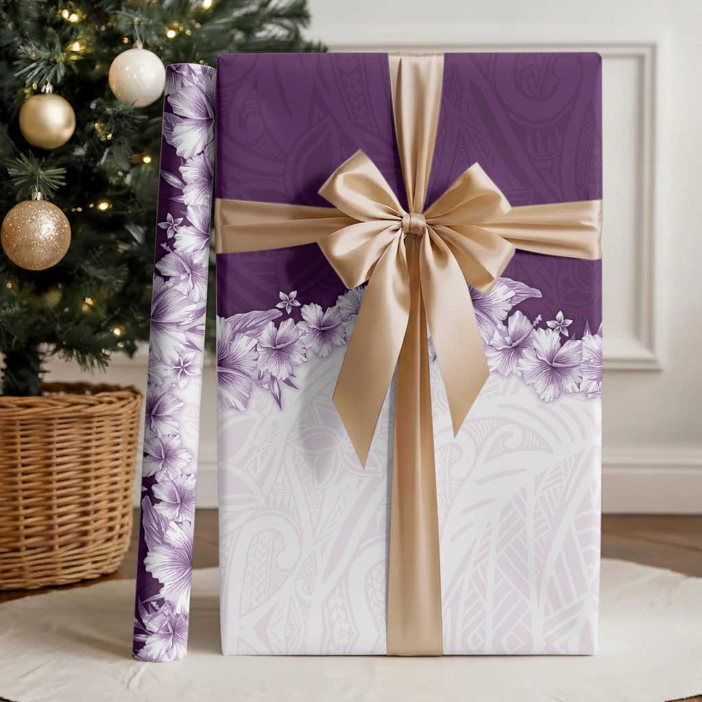 Hawaii Hibiscus Flowers Wrapping Paper Purple Polynesian Pattern