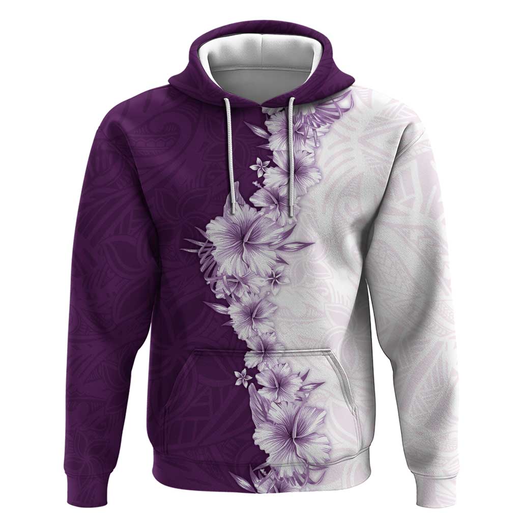 Hawaii Hibiscus Flowers Zip Hoodie Purple Polynesian Pattern