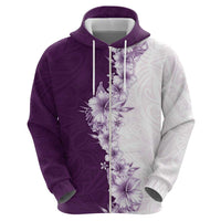 Hawaii Hibiscus Flowers Zip Hoodie Purple Polynesian Pattern