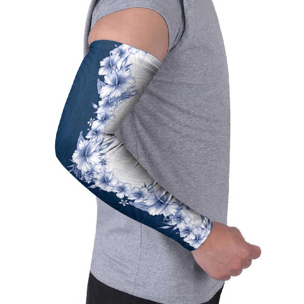 Hawaii Hibiscus Flowers Arm Sleeves Blue Polynesian Pattern