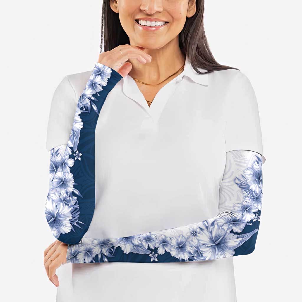 Hawaii Hibiscus Flowers Arm Sleeves Blue Polynesian Pattern