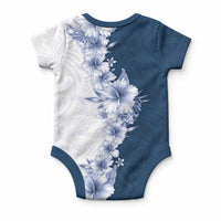 Hawaii Hibiscus Flowers Baby Onesie Blue Polynesian Pattern