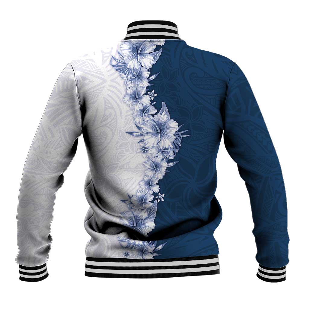 Hawaii Hibiscus Flowers Baseball Jacket Blue Polynesian Pattern