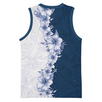 Hawaii Hibiscus Flowers Basketball Jersey Blue Polynesian Pattern