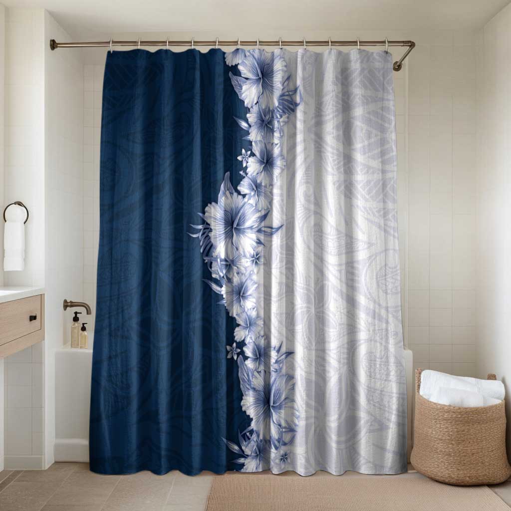 Hawaii Hibiscus Flowers Bathroom Set Blue Polynesian Pattern
