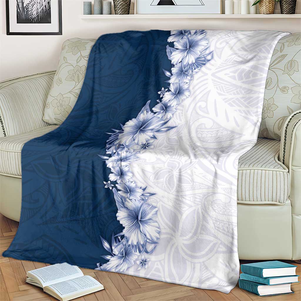 Hawaii Hibiscus Flowers Blanket Blue Polynesian Pattern