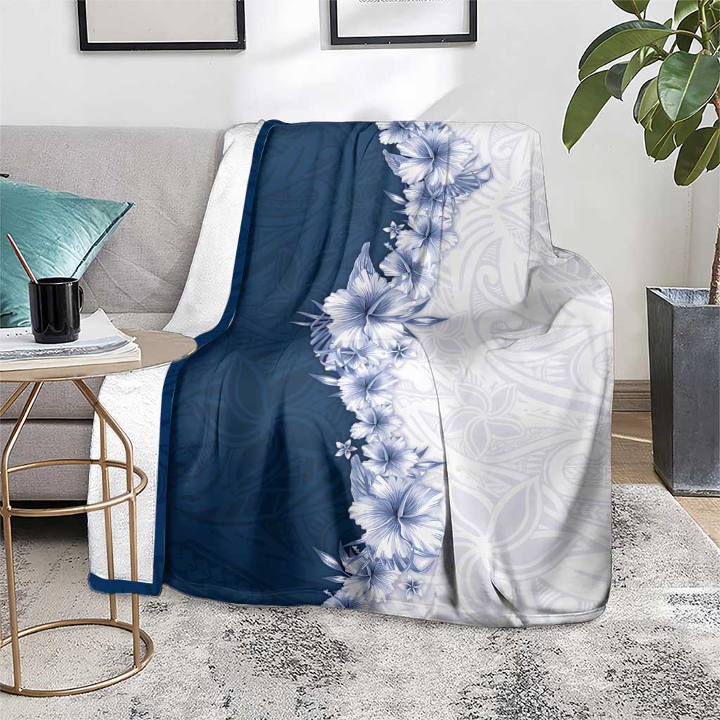 Hawaii Hibiscus Flowers Blanket Blue Polynesian Pattern