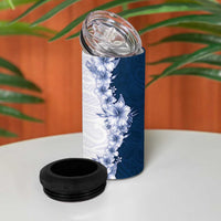 Hawaii Hibiscus Flowers 4 in 1 Can Cooler Tumbler Blue Polynesian Pattern