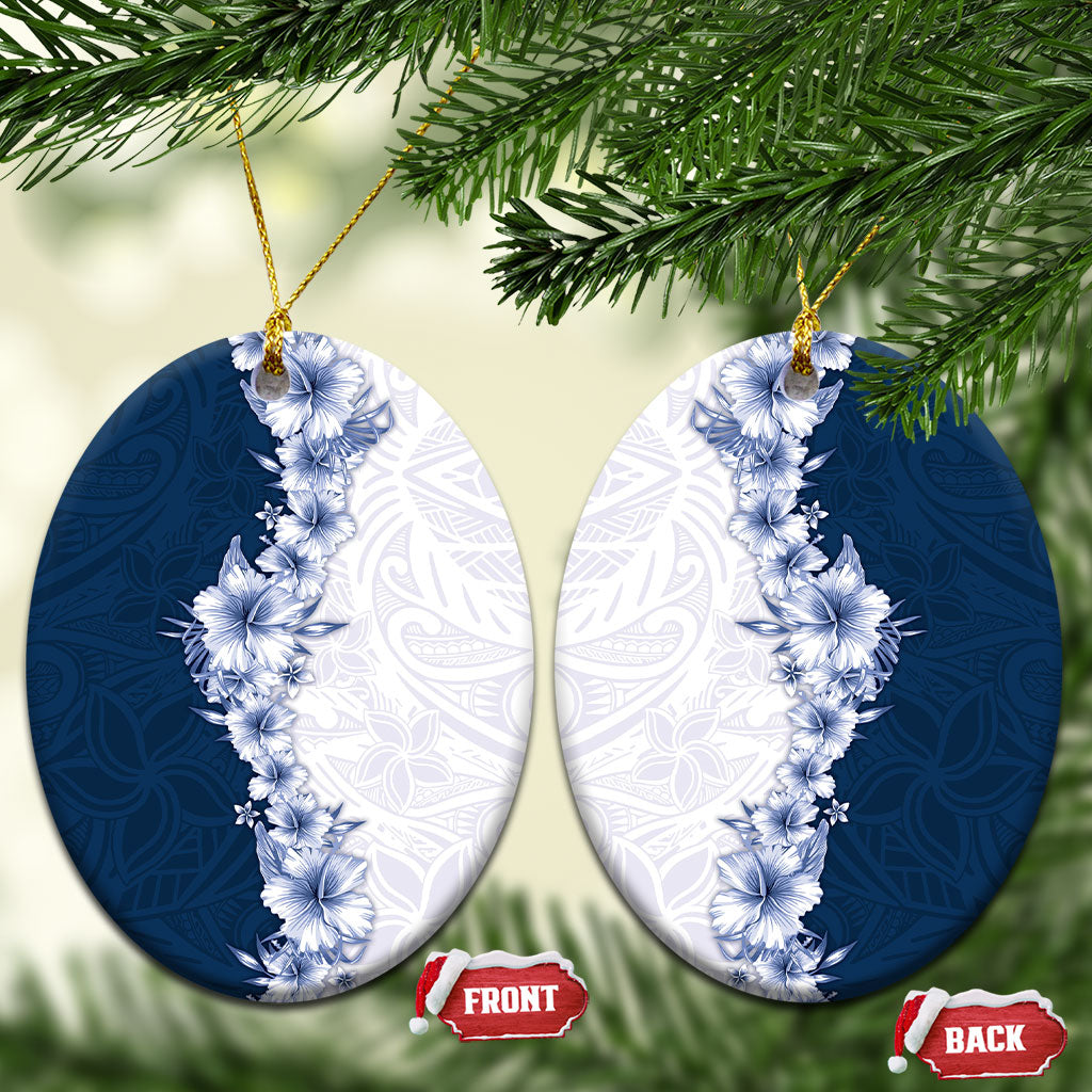 Hawaii Hibiscus Flowers Ceramic Ornament Blue Polynesian Pattern LT05 Oval Blue - Polynesian Pride