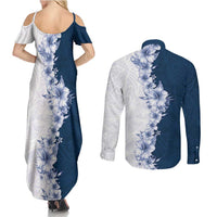 Hawaii Hibiscus Flowers Couples Matching Summer Maxi Dress and Long Sleeve Button Shirt Blue Polynesian Pattern LT05 - Polynesian Pride