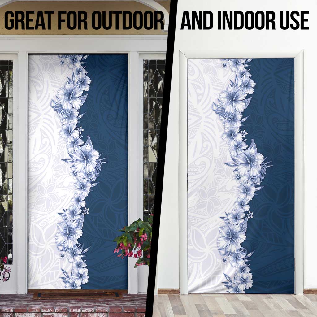Hawaii Hibiscus Flowers Door Cover Blue Polynesian Pattern