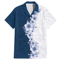 Hawaii Hibiscus Flowers Family Matching Off The Shoulder Long Sleeve Dress and Hawaiian Shirt Blue Polynesian Pattern