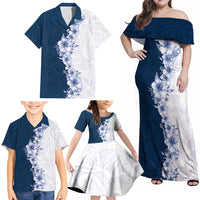 Hawaii Hibiscus Flowers Family Matching Off Shoulder Maxi Dress and Hawaiian Shirt Blue Polynesian Pattern LT05 - Polynesian Pride