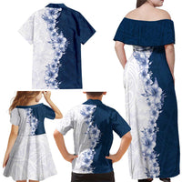 Hawaii Hibiscus Flowers Family Matching Off Shoulder Maxi Dress and Hawaiian Shirt Blue Polynesian Pattern LT05 - Polynesian Pride