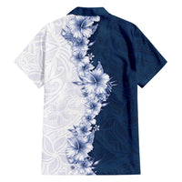 Hawaii Hibiscus Flowers Family Matching Off Shoulder Maxi Dress and Hawaiian Shirt Blue Polynesian Pattern LT05 - Polynesian Pride