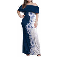 Hawaii Hibiscus Flowers Family Matching Off Shoulder Maxi Dress and Hawaiian Shirt Blue Polynesian Pattern LT05 Mom's Dress Blue - Polynesian Pride