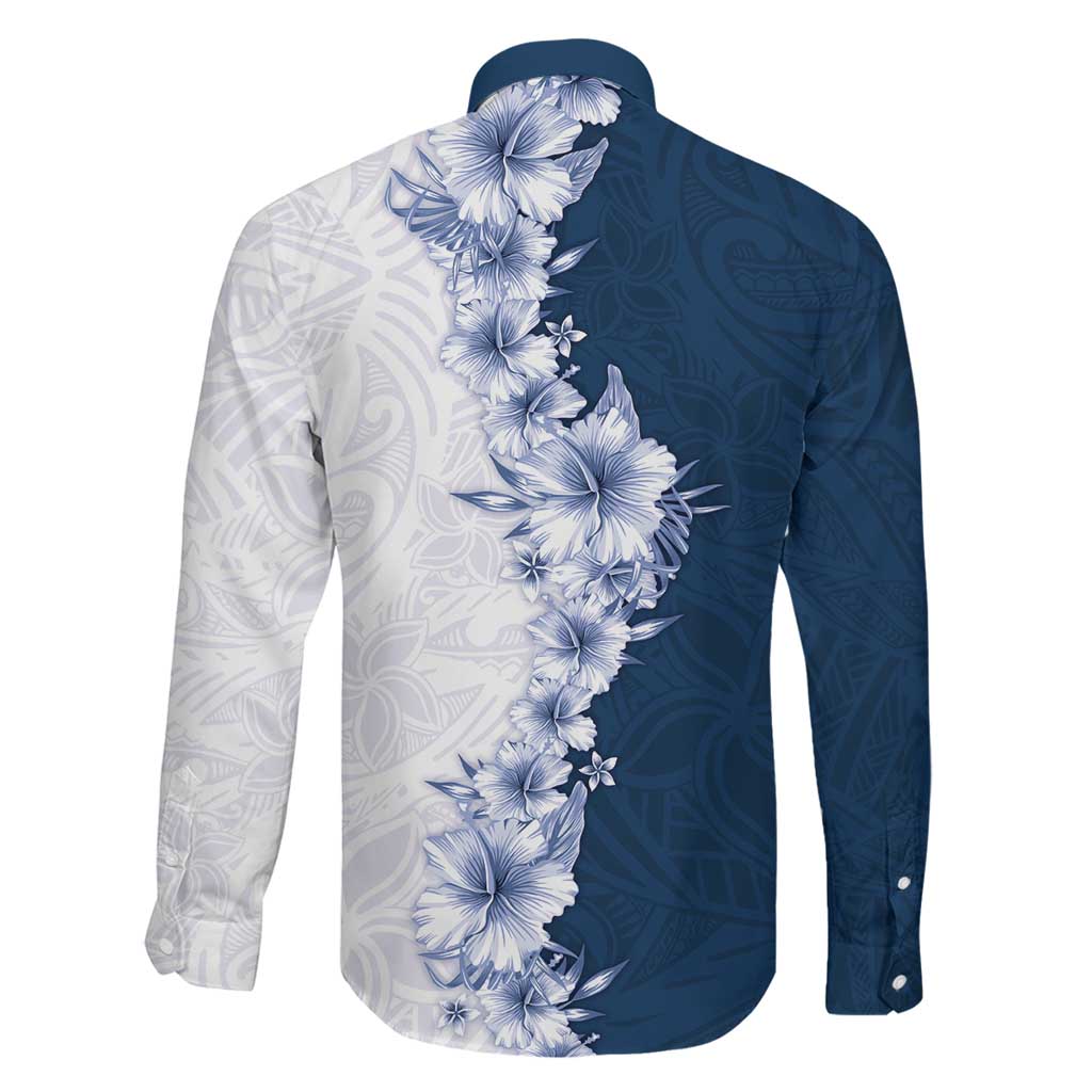 Hawaii Hibiscus Flowers Family Matching Off Shoulder Short Dress and Hawaiian Shirt Blue Polynesian Pattern