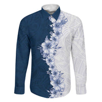 Hawaii Hibiscus Flowers Family Matching Puletasi and Hawaiian Shirt Blue Polynesian Pattern