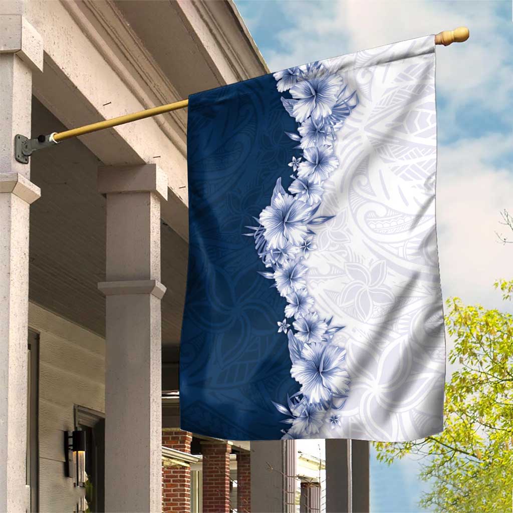 Hawaii Hibiscus Flowers Garden Flag Blue Polynesian Pattern