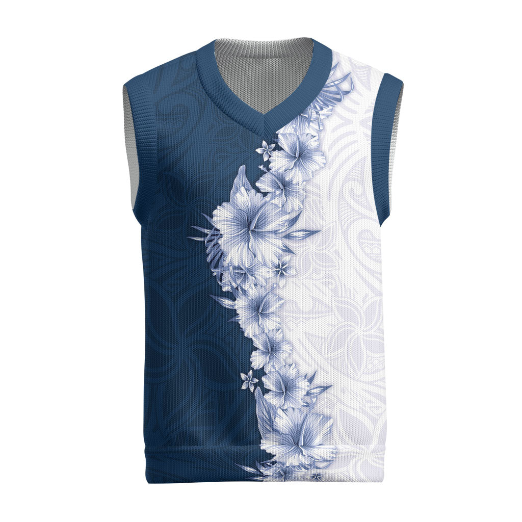 Hawaii Hibiscus Flowers Christmas Knitted V-Neck Vest Blue Polynesian Pattern LT05 Blue - Polynesian Pride