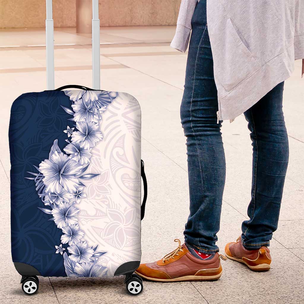 Hawaii Hibiscus Flowers Luggage Cover Blue Polynesian Pattern