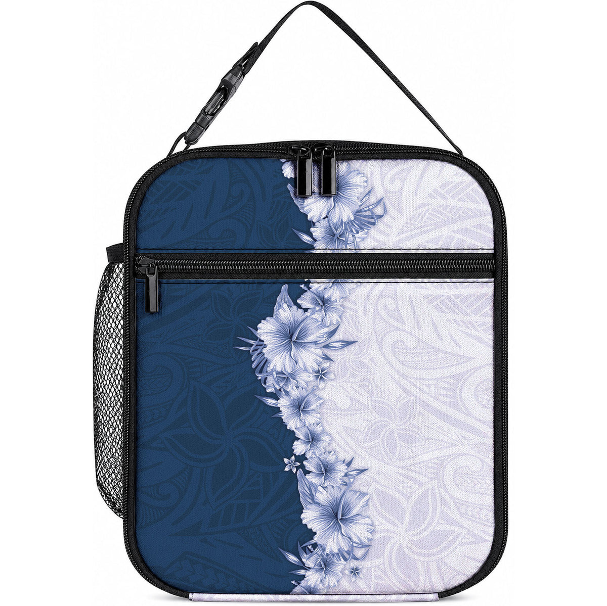 Hawaii Hibiscus Flowers Lunch Bag Blue Polynesian Pattern