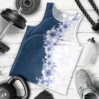 Hawaii Hibiscus Flowers Men Tank Top Blue Polynesian Pattern