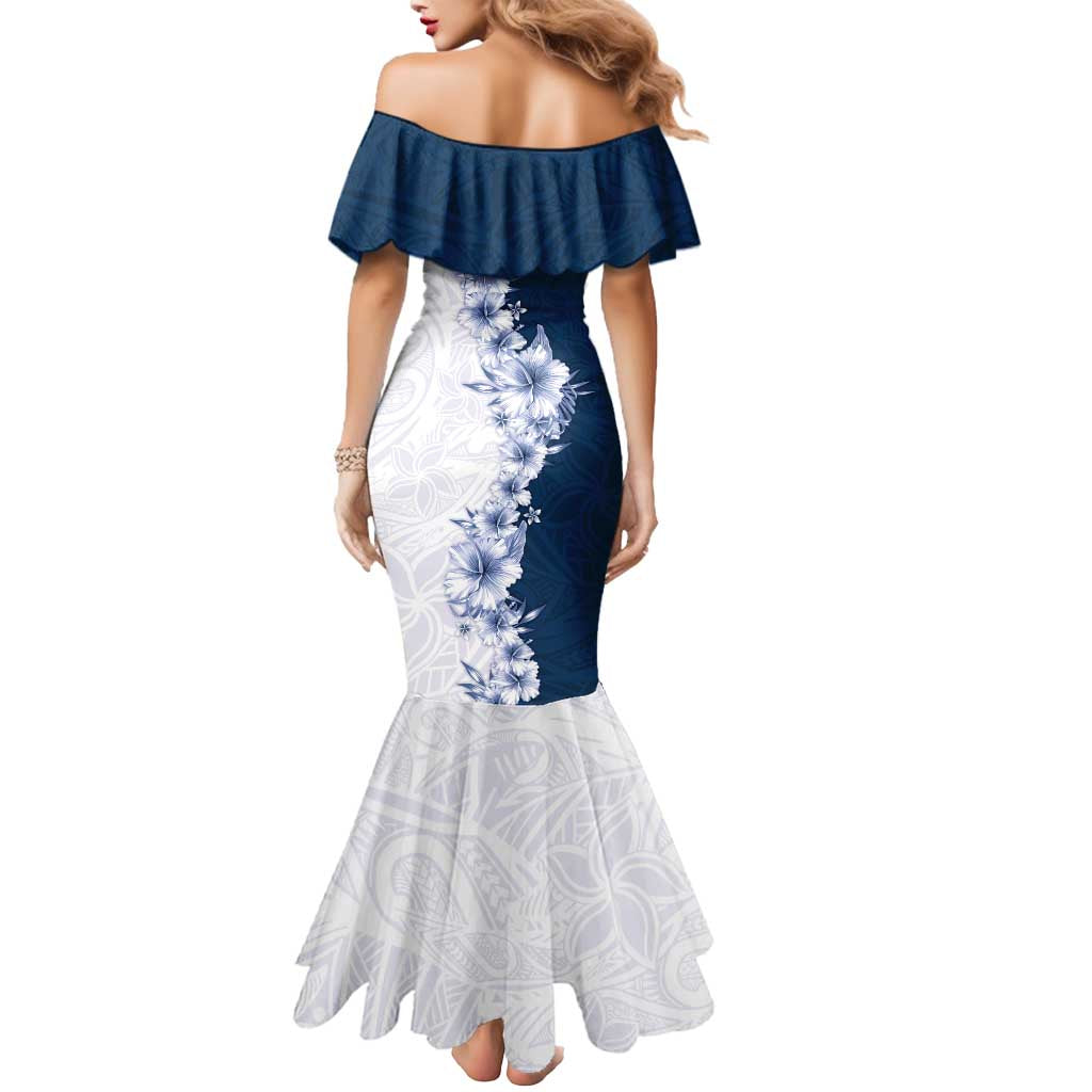 Hawaii Hibiscus Flowers Mermaid Dress Blue Polynesian Pattern