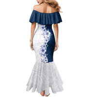 Hawaii Hibiscus Flowers Mermaid Dress Blue Polynesian Pattern