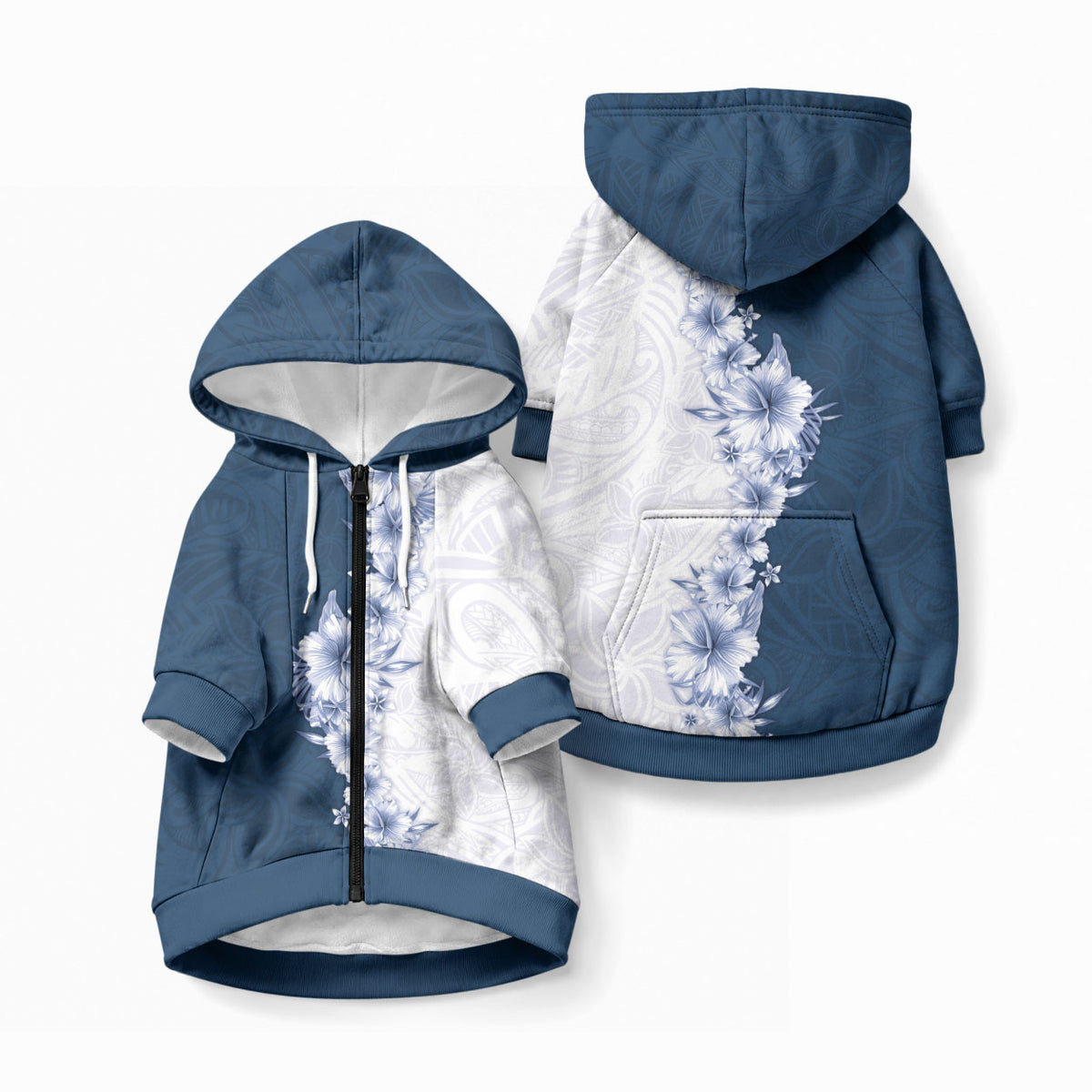 Hawaii Hibiscus Flowers Pet Hoodie Blue Polynesian Pattern LT05 Zip-up Blue - Polynesian Pride