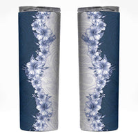 Hawaii Hibiscus Flowers Skinny Tumbler Blue Polynesian Pattern