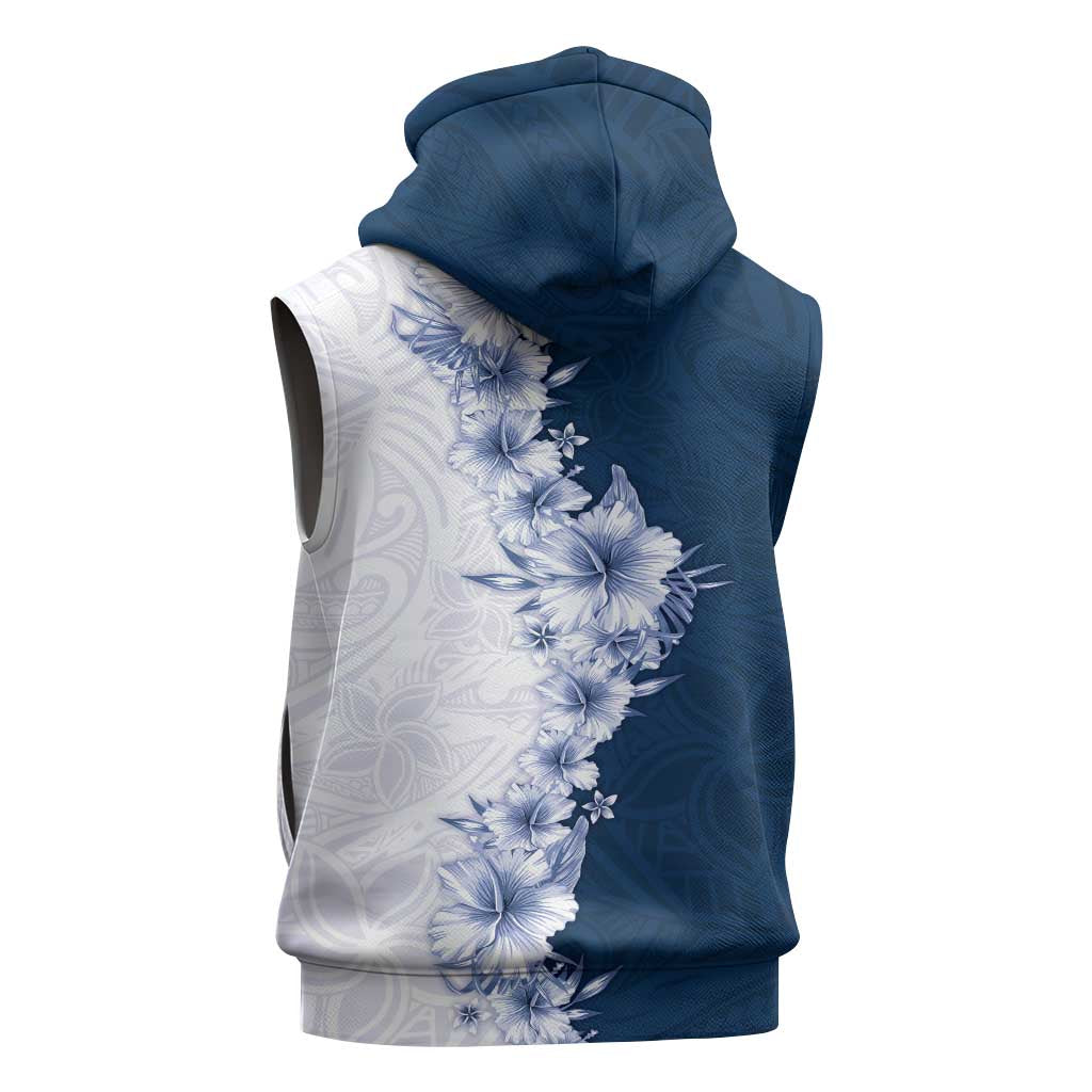 Hawaii Hibiscus Flowers Sleeveless Zip Hoodie Blue Polynesian Pattern