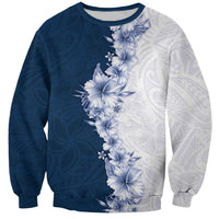 Hawaii Hibiscus Flowers Sweatshirt Blue Polynesian Pattern