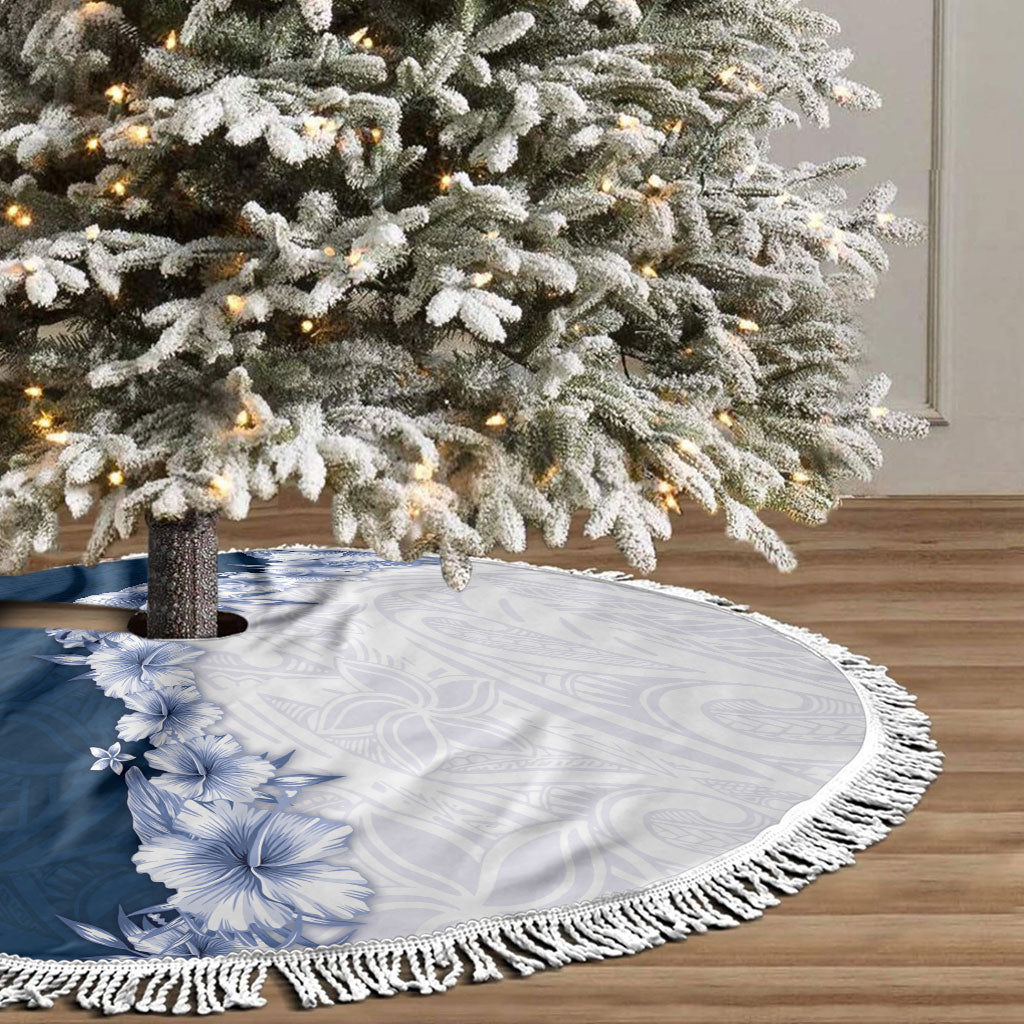 Hawaii Hibiscus Flowers Tree Skirt Blue Polynesian Pattern LT05 - Polynesian Pride