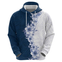 Hawaii Hibiscus Flowers Zip Hoodie Blue Polynesian Pattern
