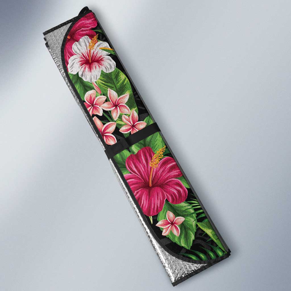 Hawaii Tropical Flowers Auto Sun Shade Black Polynesian Tattoo Art