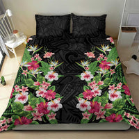 Hawaii Tropical Flowers Bedding Set Black Polynesian Tattoo Art